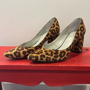 1.State Leopard Calf Hair Block Heel Pumps